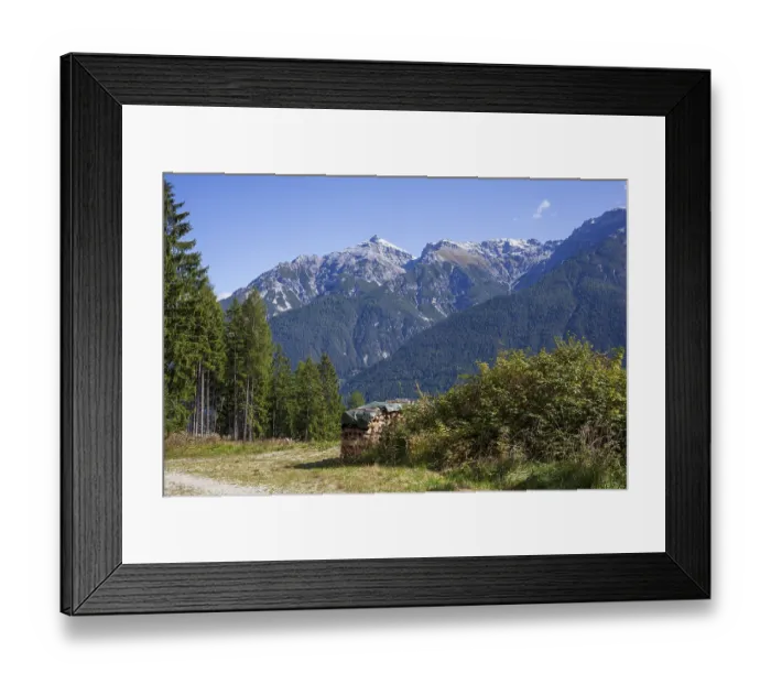 Framed Print : Serles mountain with forest and trees