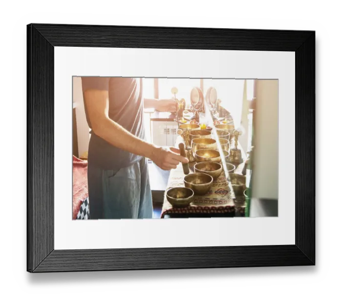 Framed Print : Tibetan singing bowl in sound therapy