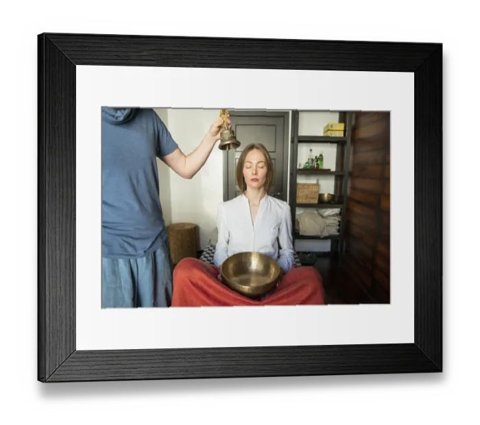 Framed Print : Tibetan singing bowl in sound therapy Framed Print : Tibetan singing bowl in sound therapy