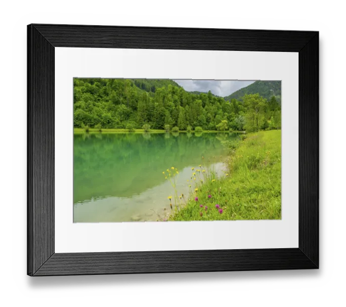 Framed Print : Landscape of Lake Elisabethsee on a rainy day in spring