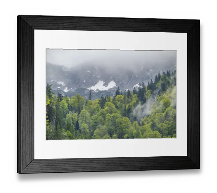 Framed Print : View into the mountains next to Lake Offensee on a rainy day in spring Framed Print : View into the mountains next to Lake Offensee on a rainy day in spring