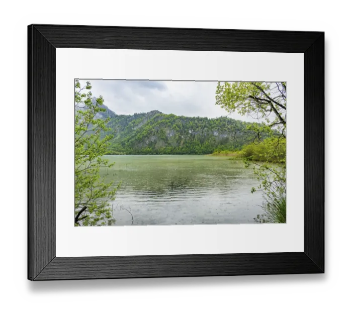Framed Print : Landscape of Lake Offensee on a rainy day in spring Framed Print : Landscape of Lake Offensee on a rainy day in spring