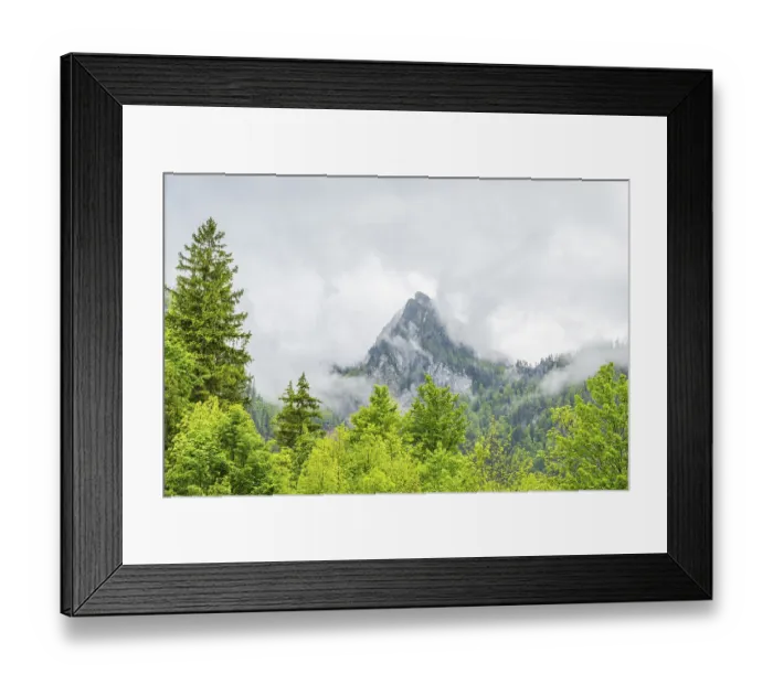 Framed Print : View into the mountains next to Lake Offensee on a rainy day in spring Framed Print : View into the mountains next to Lake Offensee on a rainy day in spring