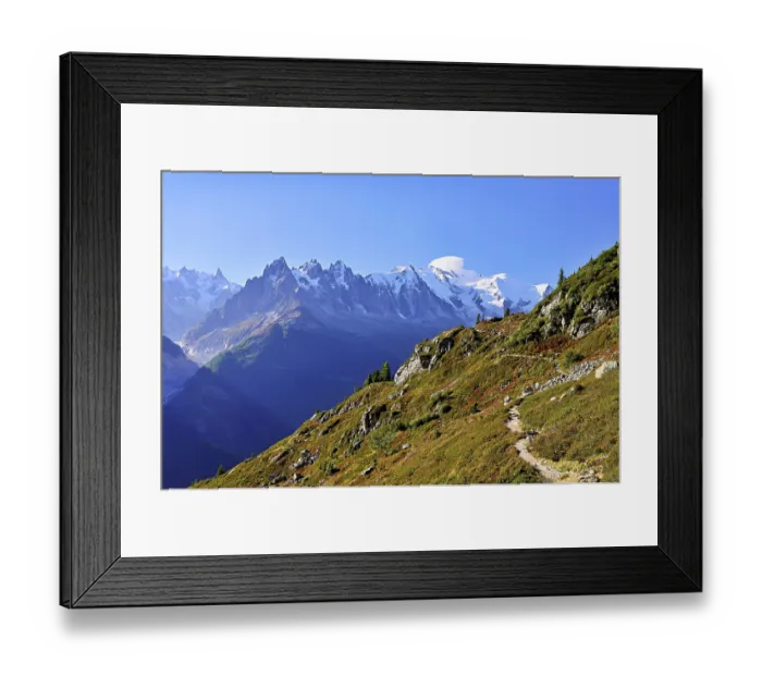 Framed Print : Autumnal landscape with snow-covered Mont Blanc massif in the background