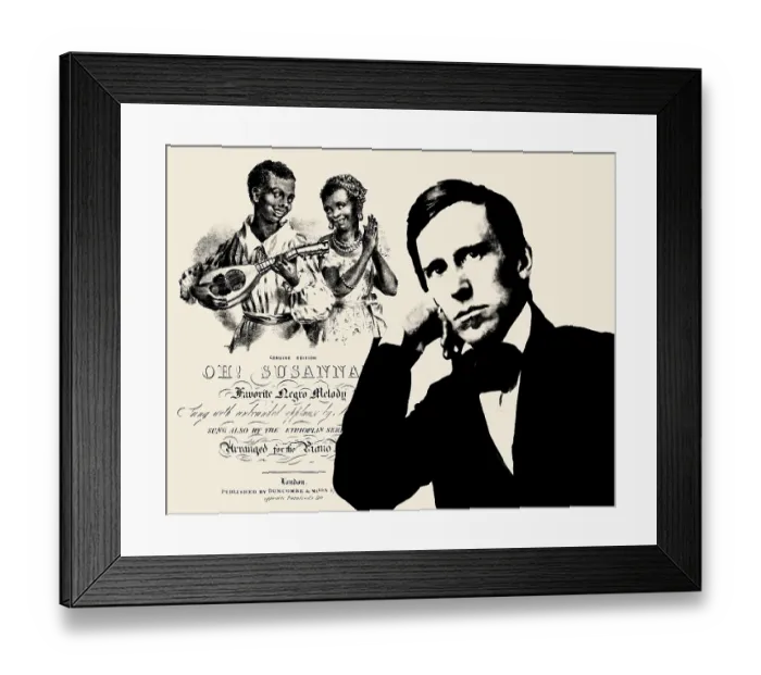 Framed Print : Portrait of Stephen Collins Foster with the cover of his minstrel song Oh! Susanna