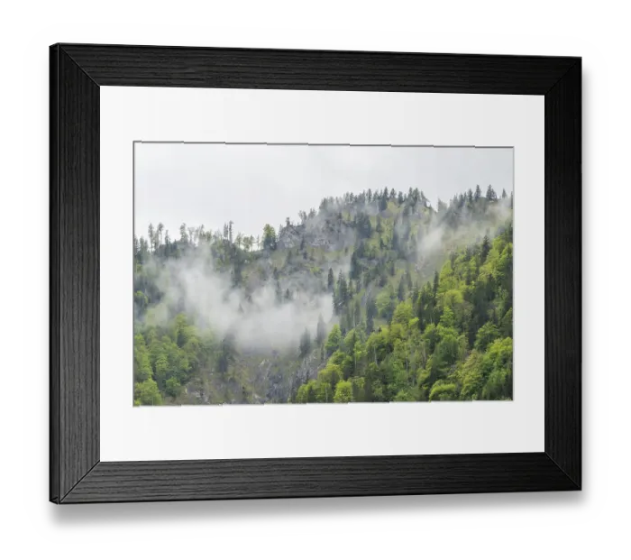 Framed Print : View into the mountains next to Lake Offensee on a rainy day in spring