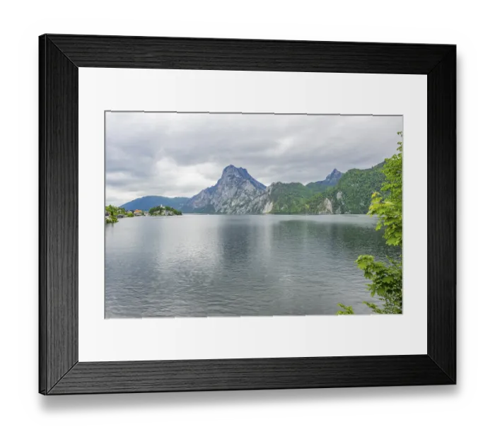 Framed Print : The village of Traunkirchen with the Johannesberg Chapel on Lake Traunsee