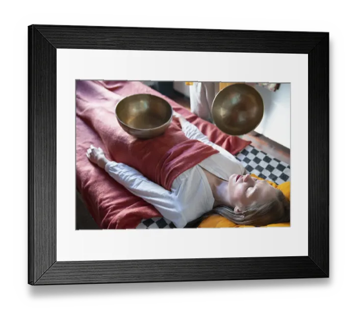 Framed Print : Tibetan singing bowl in sound therapy