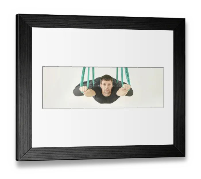 Framed Print : Male person do hammock yoga class exercise