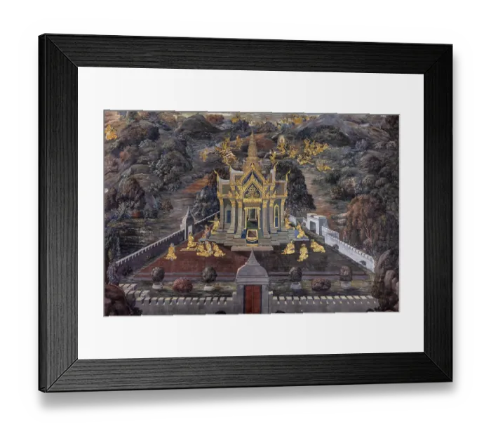 Framed Print : Painted murals depicting scenes from the Ramakien