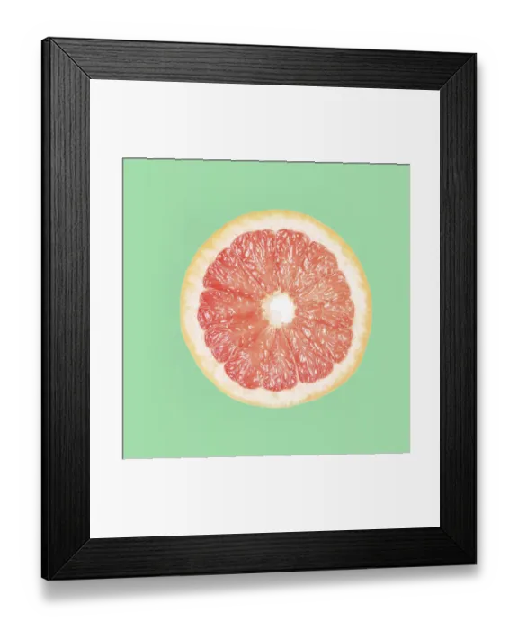 Framed Print : Summer coral grapefruit slice. Isolated green background