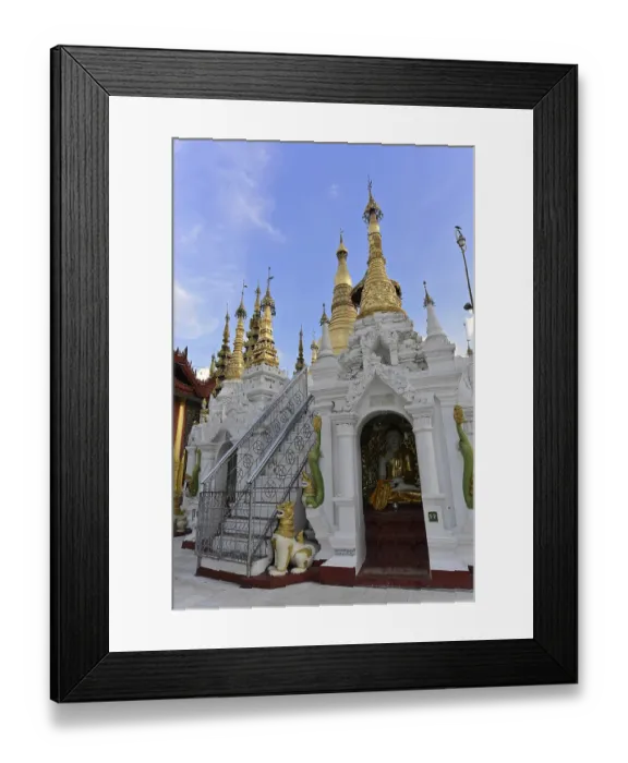 Framed Print : Temple with Buddhist altar and golden sculptures
