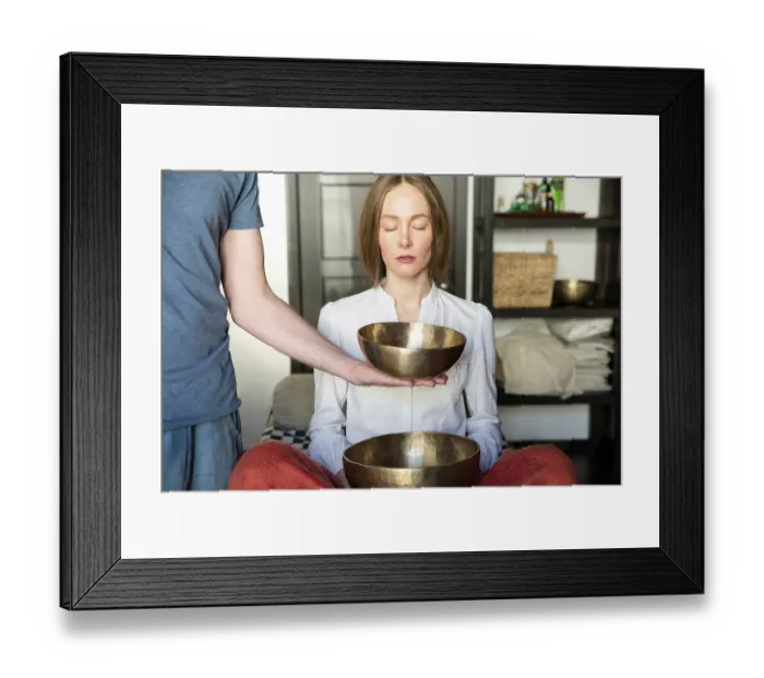 Framed Print : Tibetan singing bowl in sound therapy