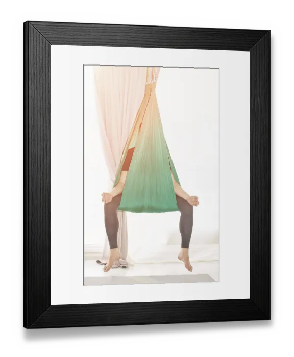 Framed Print : Male person do hammock yoga class exercise
