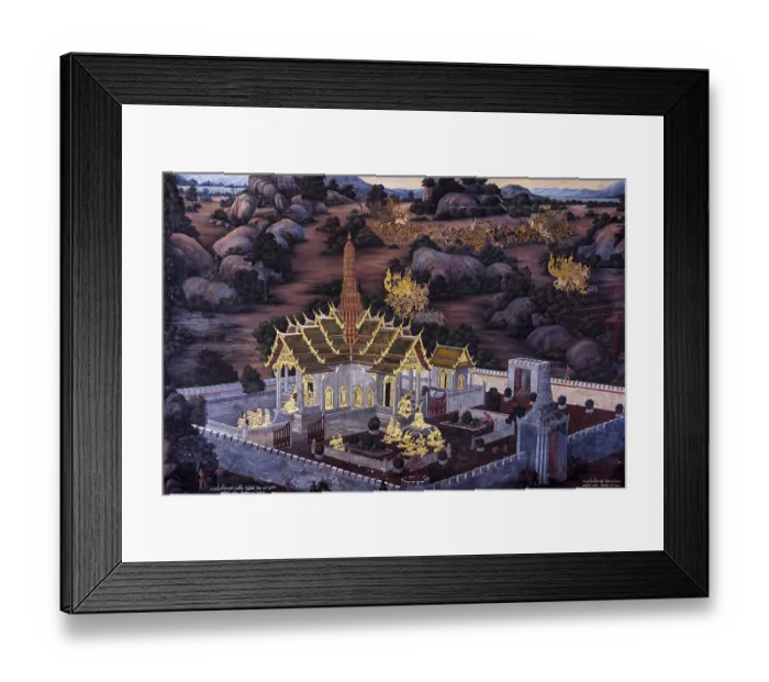 Framed Print : Painted murals depicting scenes from the Ramakien