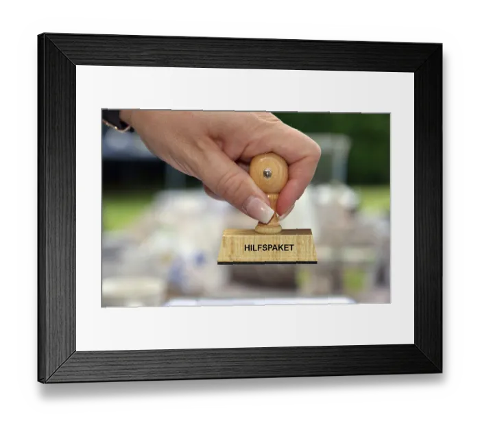 Framed Print : Symbolic photo, woman's hand with stamp