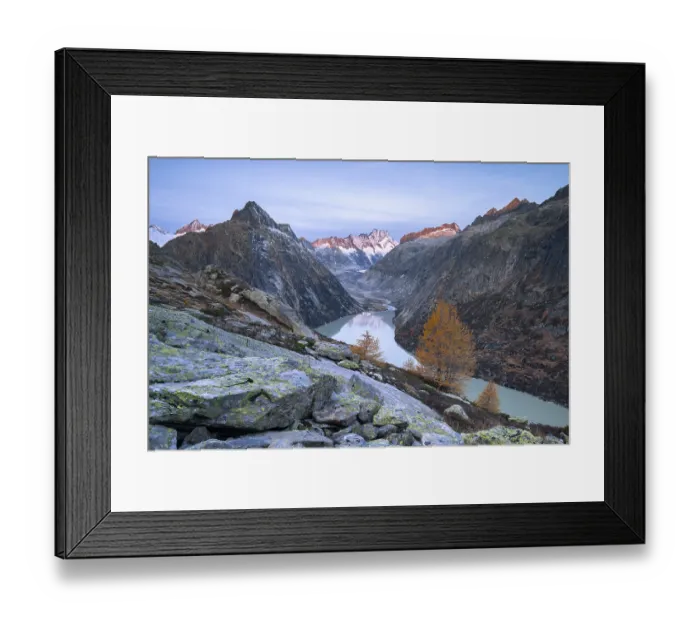 Framed Print : Grimsel lake with peaks of the Bernese Oberland