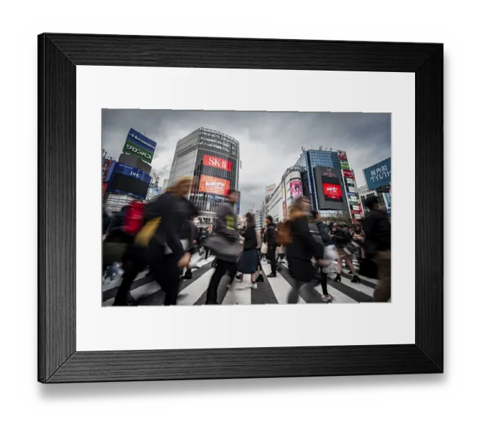 Framed Print : Crowd crossing zebra crossing on a large intersection