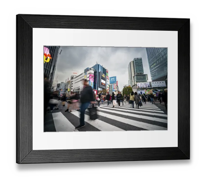 Framed Print : Crowd crossing zebra crossing on a large intersection