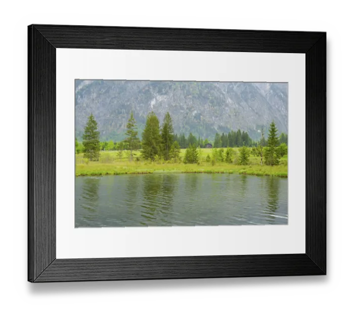 Framed Print : Landscape of Lake Almsee on a rainy day in spring Framed Print : Landscape of Lake Almsee on a rainy day in spring