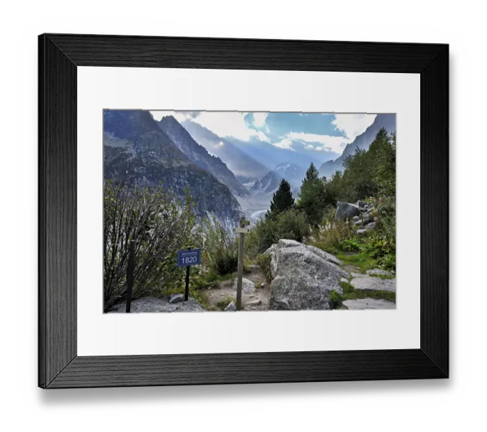 Framed Print : Table showing the glacier status from 1820 from the Mer de Glace glacier