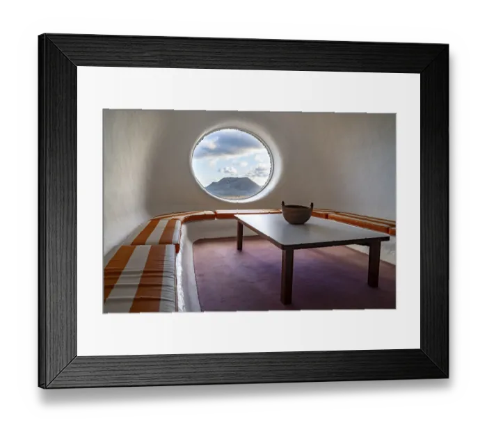 Framed Print : Sitting area with a view of the Volcan de la Corona volcano