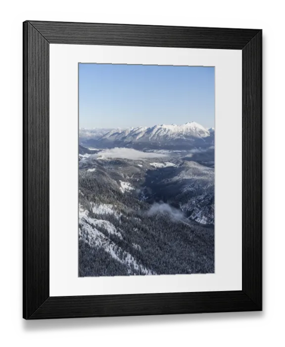 Framed Print : View of snow-covered mountain landscape across the Reintal towards the Estergebirge and Soierngruppe