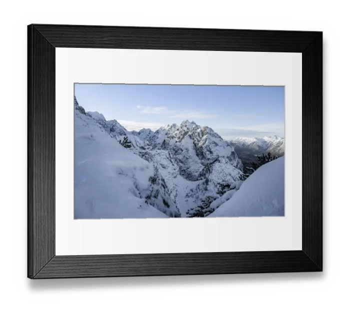 Framed Print : View of snowy Waxenstein, view from Langenfelderkopf in winter