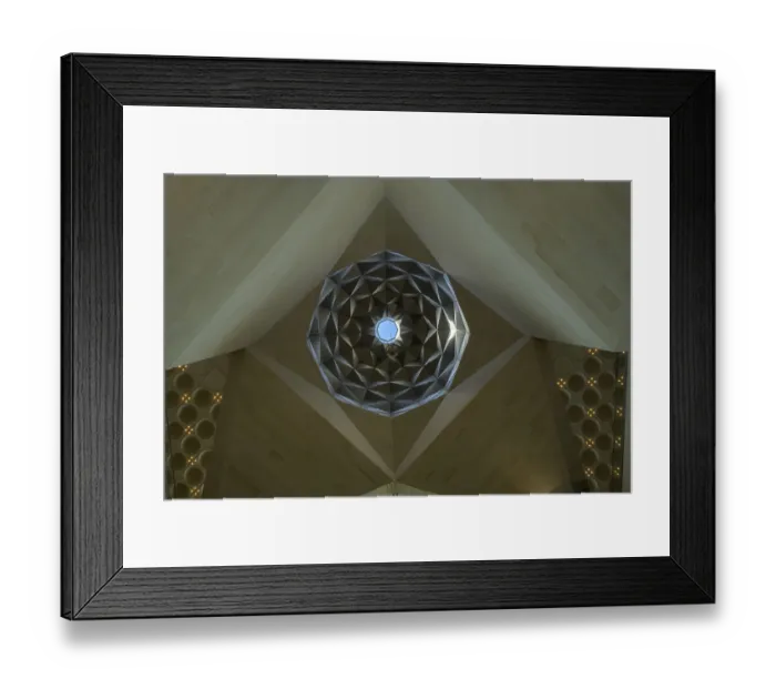 Framed Print : Interior view of a dome with intricate geometric patterns and a skylight Framed Print : Interior view of a dome with intricate geometric patterns and a skylight