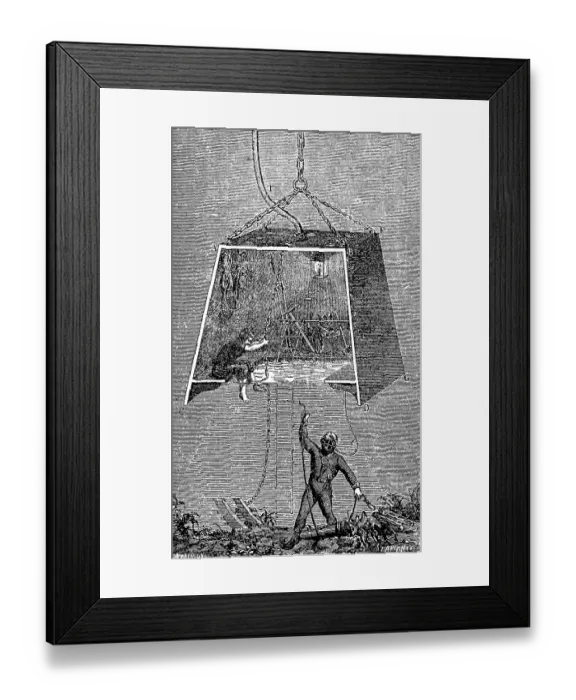 Framed Print : Diver with diving bell, then caisson