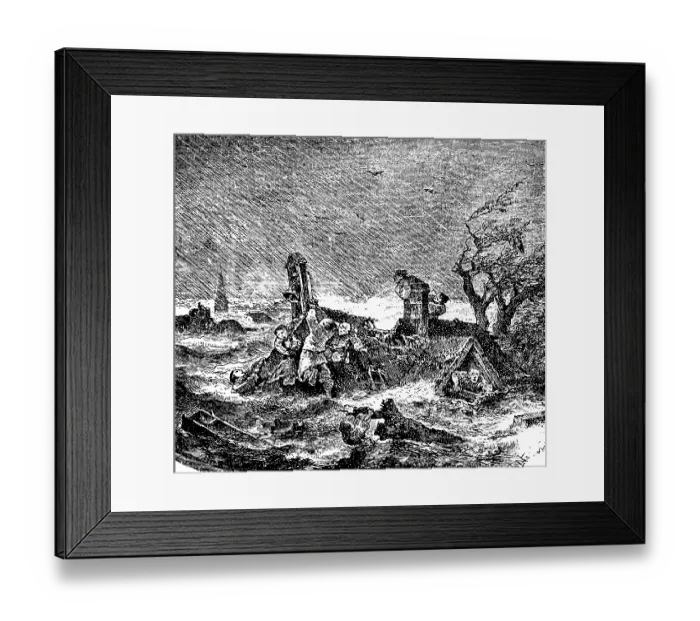 Framed Print : Devastation of the North Sea, storm surge of 1834 on the Halligen