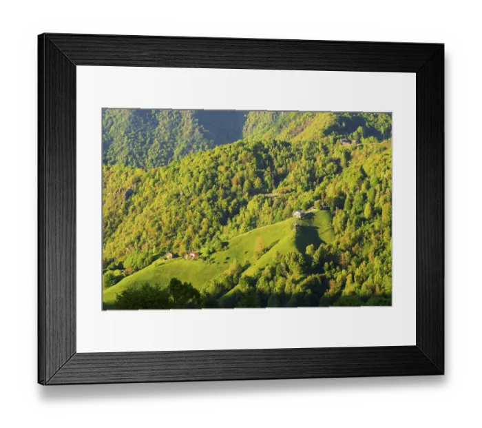 Framed Print : Beautiful landscape of the layered misty hazy Italian Alps mountain range during evening