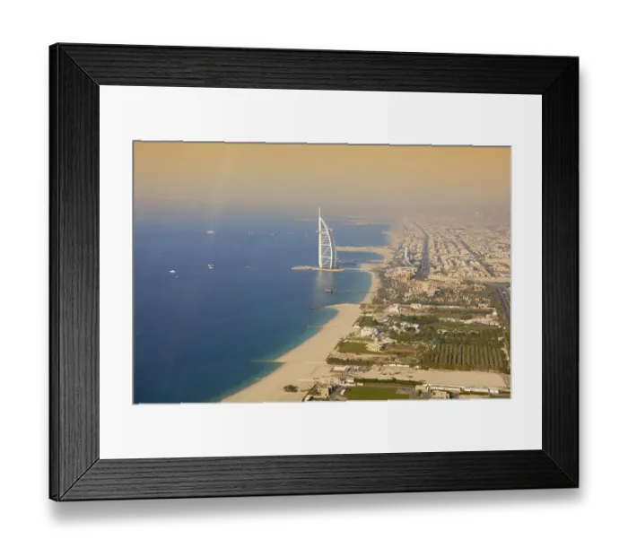 Framed Print : Aerial view of the city with the Al Arab seen from the helicopter Framed Print : Aerial view of the city with the Al Arab seen from the helicopter