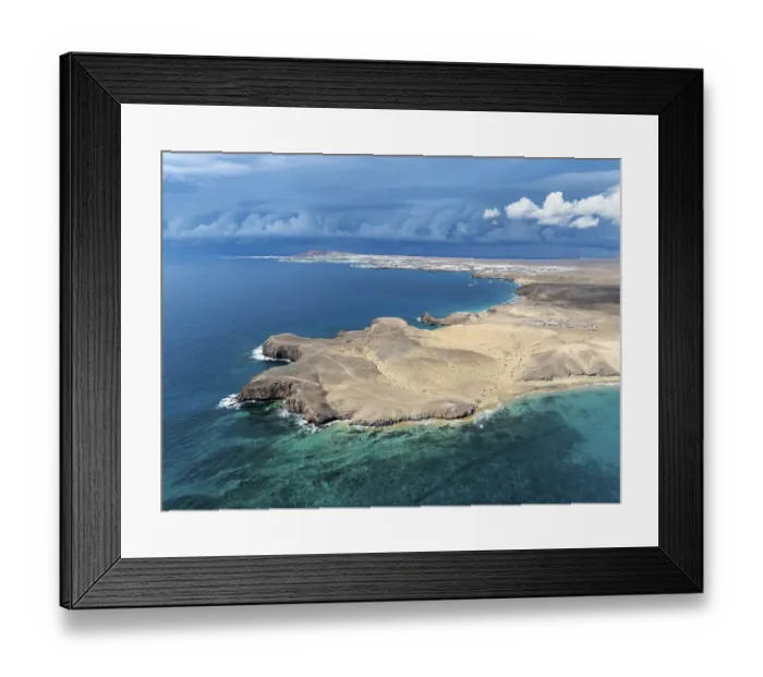 Framed Print : Coast with Playa de Papagayo beach and Playa Caleta del Congrio and blue sea