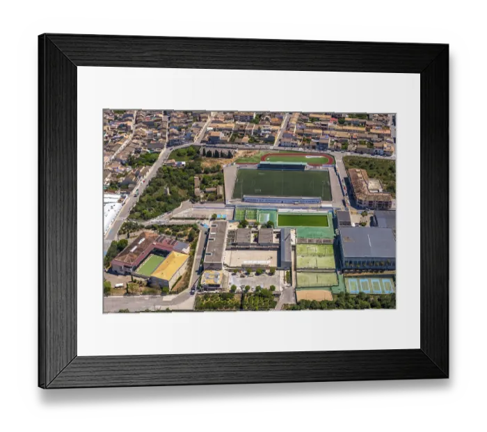 Framed Print : Aerial view, Camp de Futbol de Muro Sports Center