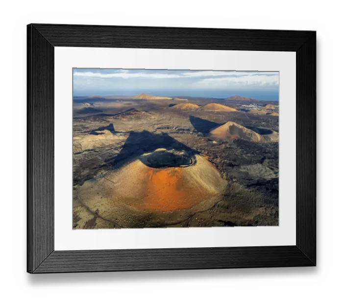 Framed Print : Caldera Colorada volcano, picturesque volcanic landscape with volcanic craters and lava fields in morning light