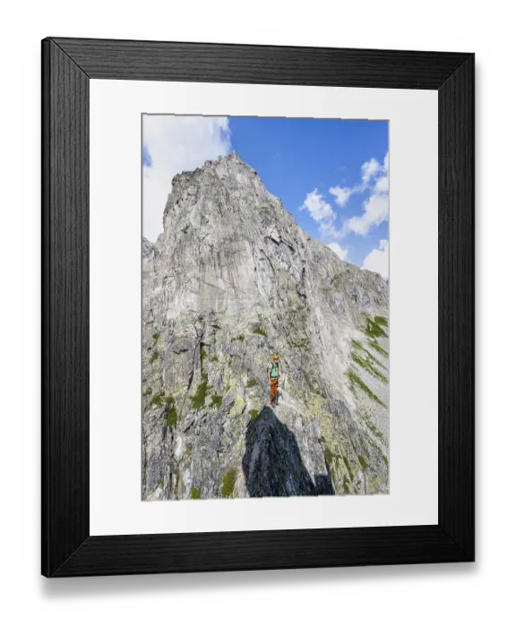Framed Print : Mountaineers on the secure via ferrata Crocodile Mountain Lake at Bergseeschijen-Vorbau