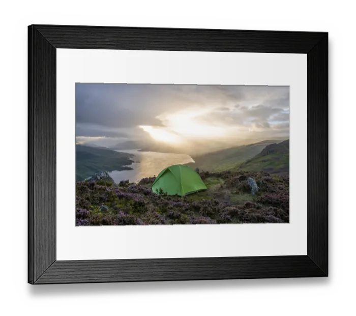 Framed Print : Green Tent on Ben Aan, View over Loch Katrine Framed Print : Green Tent on Ben Aan, View over Loch Katrine