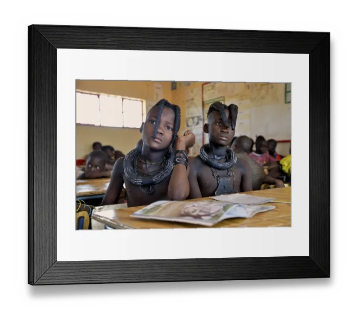 Framed Print : Girls, Himba pupils, sitting in a classroom at the Omohanga Primary School Framed Print : Girls, Himba pupils, sitting in a classroom at the Omohanga Primary School