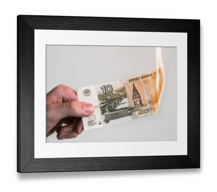 Framed Print : Ruble, burn, fire, russian banknote Framed Print : Ruble, burn, fire, russian banknote