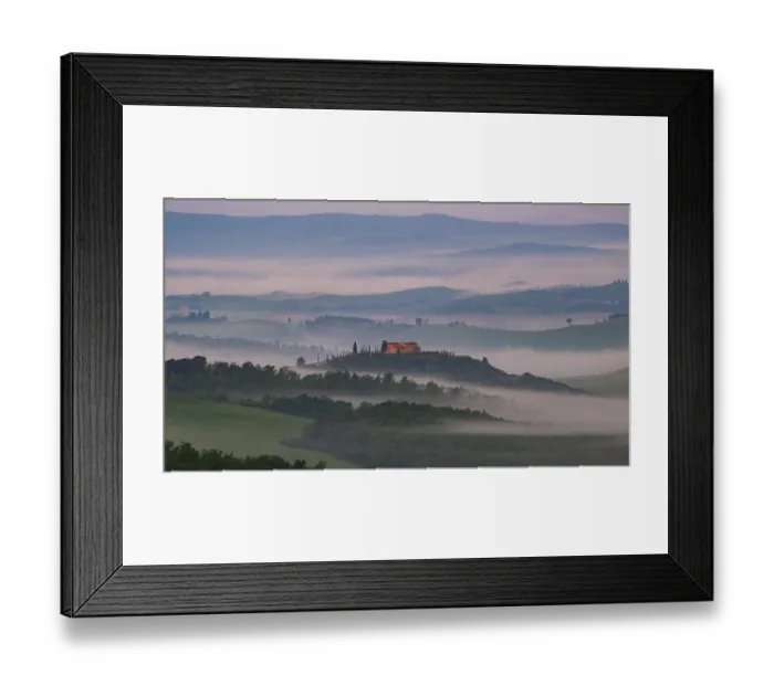 Framed Print : Sunrise with foggy atmosphere in the hilly landscape Framed Print : Sunrise with foggy atmosphere in the hilly landscape