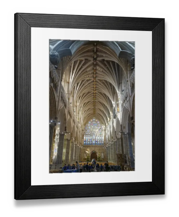 Framed Print : View to west window, vaulted ribbed ceiling inside Exeter cathedral church