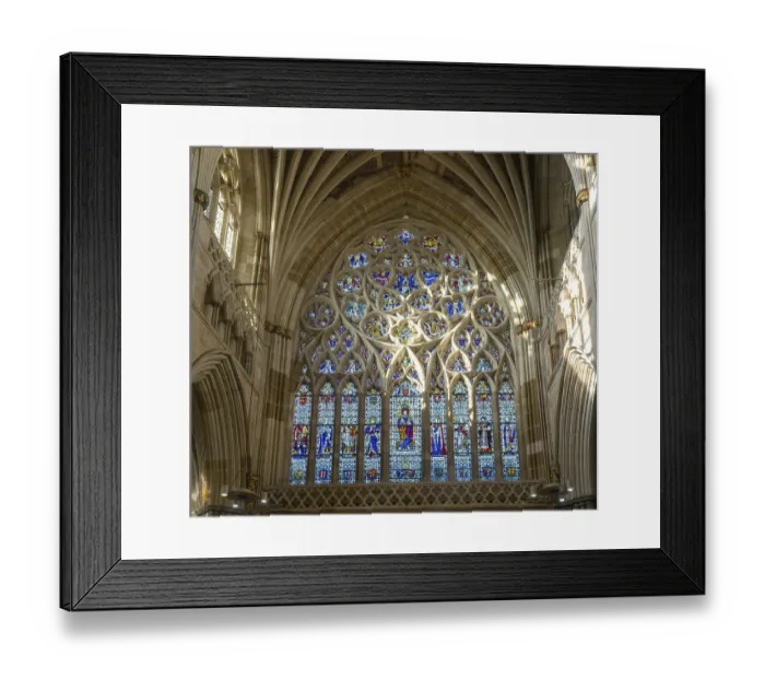 Framed Print : Stained glass of the west window inside Exeter cathedral church Framed Print : Stained glass of the west window inside Exeter cathedral church