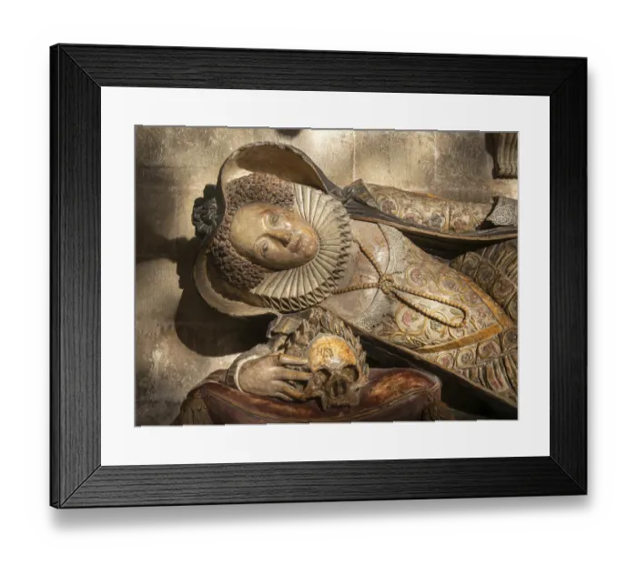 Framed Print : Detail of memorial tomb effigy Lady Dodderidge died 1617