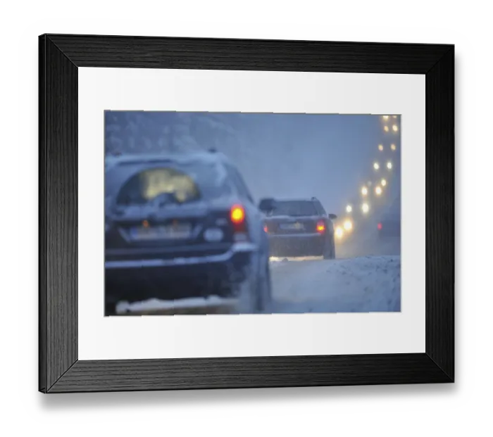 Framed Print : Chaotic snow conditions on the A-road No