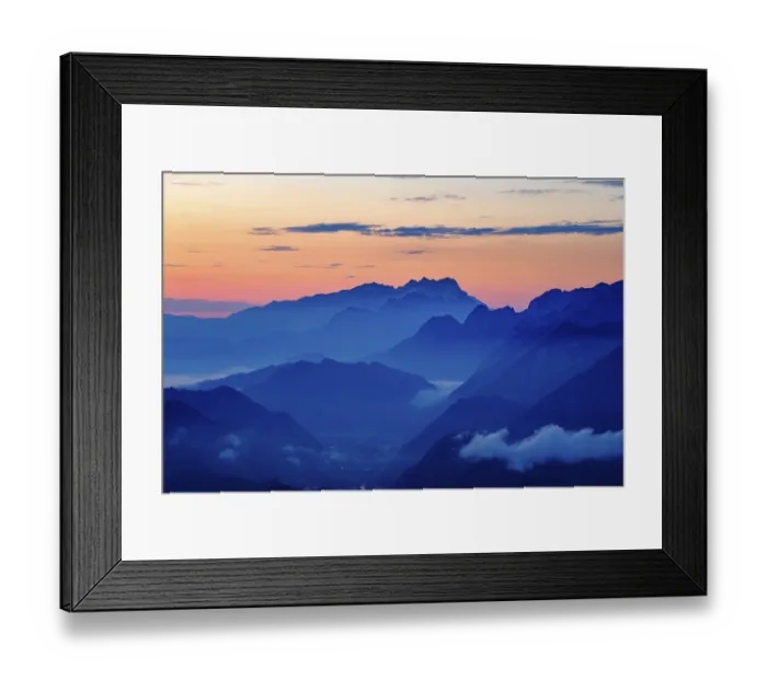 Framed Print : Blue mountain silhouettes at sunrise Framed Print : Blue mountain silhouettes at sunrise