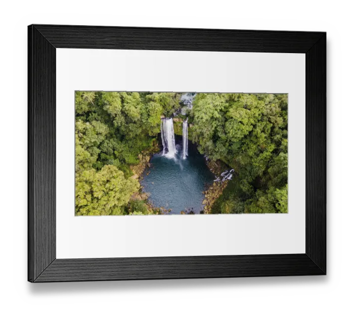 Framed Print : Aerial of Misol Ha waterfall, Chiapas, Mexico