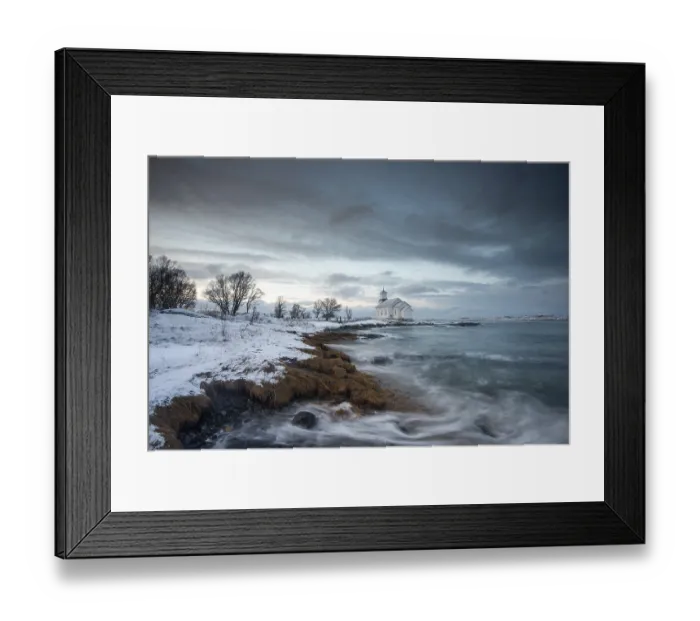 Framed Print : Church on the coast at dusk, Gimsoy