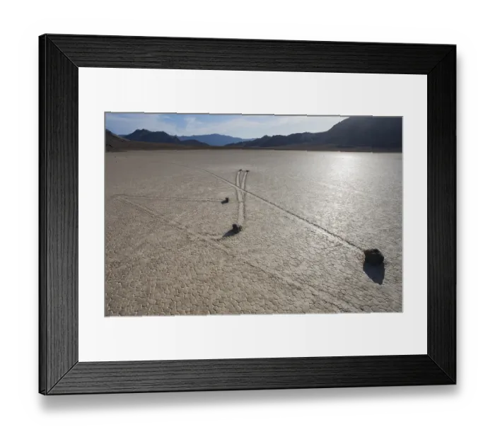 Framed Print : Tracks created by the mysterious moving rocks at the 'Racetrack' Framed Print : Tracks created by the mysterious moving rocks at the 'Racetrack'