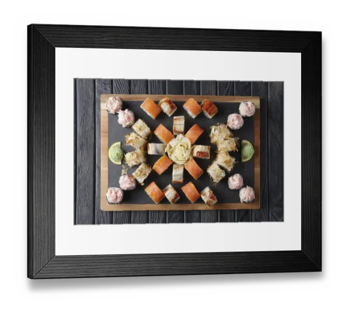 Framed Print : Big set of rolls served on stone plate